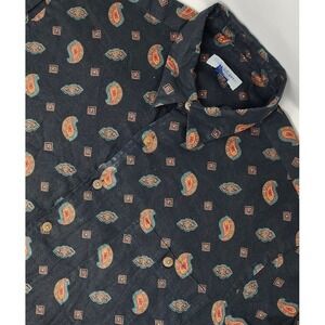 Bullock & Jones Linen Blend Shirt Men's‎ Medium Black Paisley AOP S/S Button Up